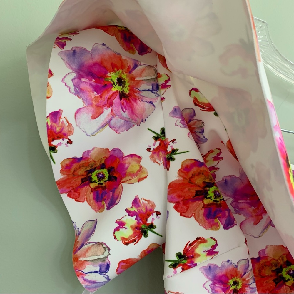 NWT CHIARA BONI Elisse Ruffled One Shoulder Floral Midi Dress Orange Cocktail 10 - Picture 5 of 12